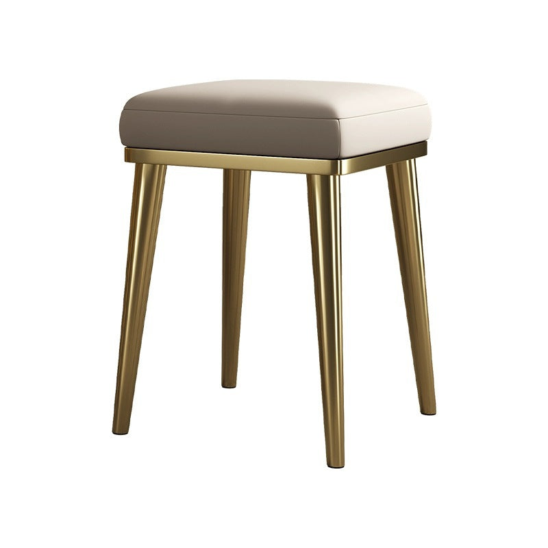 Contemporary Luxury Square Microfiber Leather Upholstered Stainless Steel Stackable Vanity Stool For Bedroom