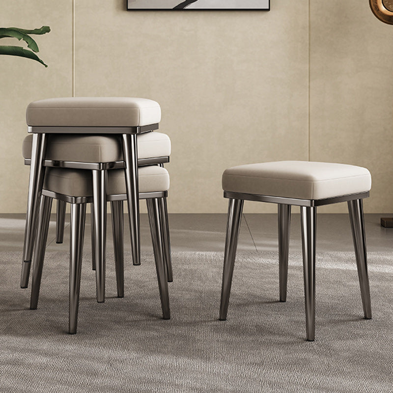 Contemporary Luxury Square Microfiber Leather Upholstered Stainless Steel Stackable Vanity Stool For Bedroom