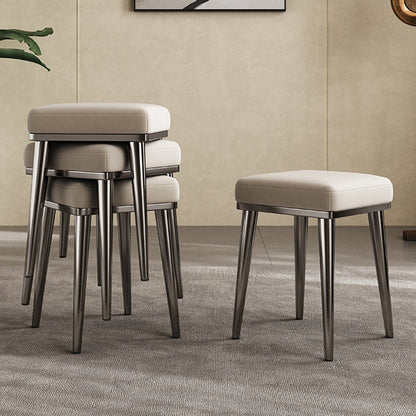 Contemporary Luxury Square Microfiber Leather Upholstered Stainless Steel Stackable Vanity Stool For Bedroom