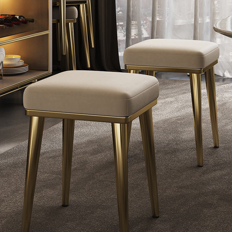 Contemporary Luxury Square Microfiber Leather Upholstered Stainless Steel Stackable Vanity Stool For Bedroom