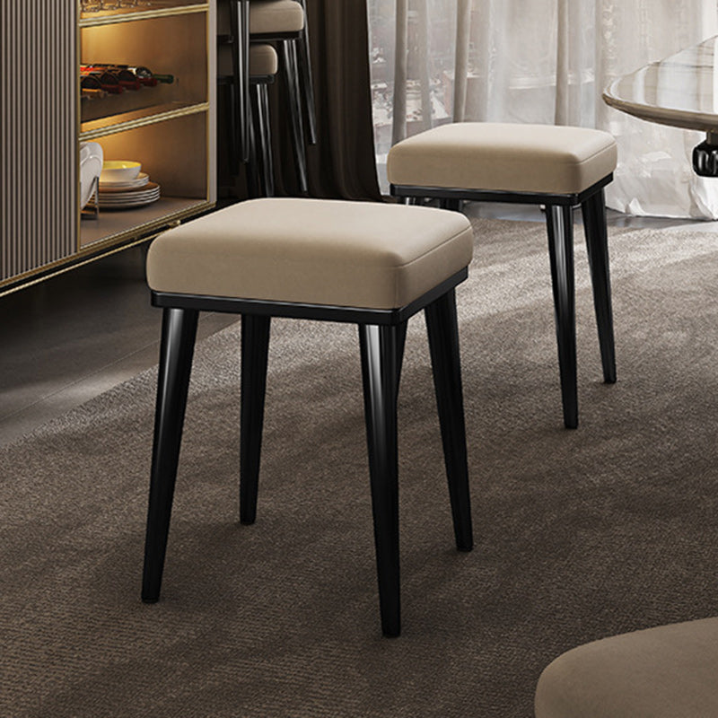 Contemporary Luxury Square Microfiber Leather Upholstered Stainless Steel Stackable Vanity Stool For Bedroom