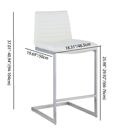 Modern Minimalist Ribbed PU Leather Stainless Steel Bar Stool Armless Footrest For Dining Room