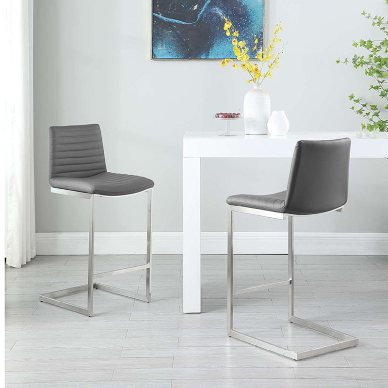 Modern Minimalist Ribbed PU Leather Stainless Steel Bar Stool Armless Footrest For Dining Room