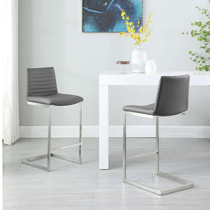 Modern Minimalist Ribbed PU Leather Stainless Steel Bar Stool Armless Footrest For Dining Room