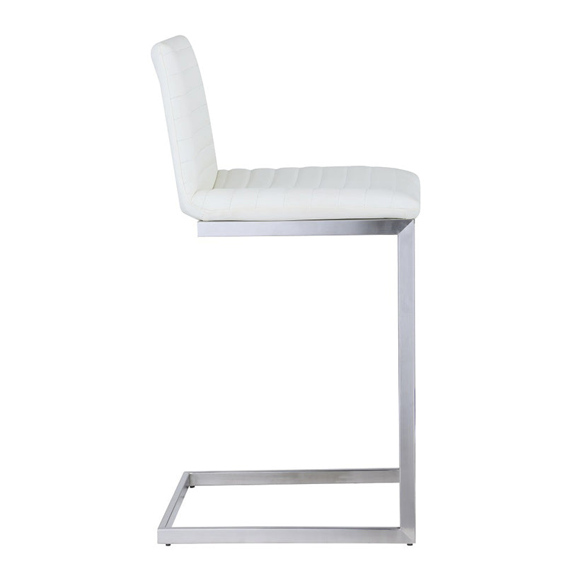 Modern Minimalist Ribbed PU Leather Stainless Steel Bar Stool Armless Footrest For Dining Room
