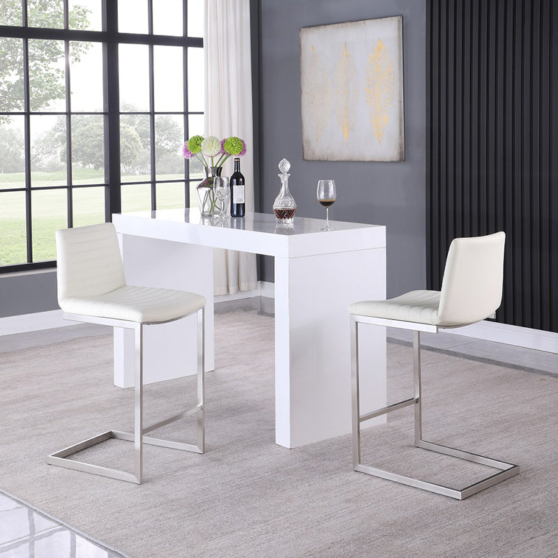 Modern Minimalist Ribbed PU Leather Stainless Steel Bar Stool Armless Footrest For Dining Room