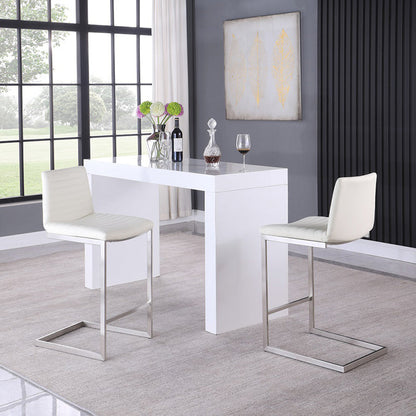Modern Minimalist Ribbed PU Leather Stainless Steel Bar Stool Armless Footrest For Dining Room