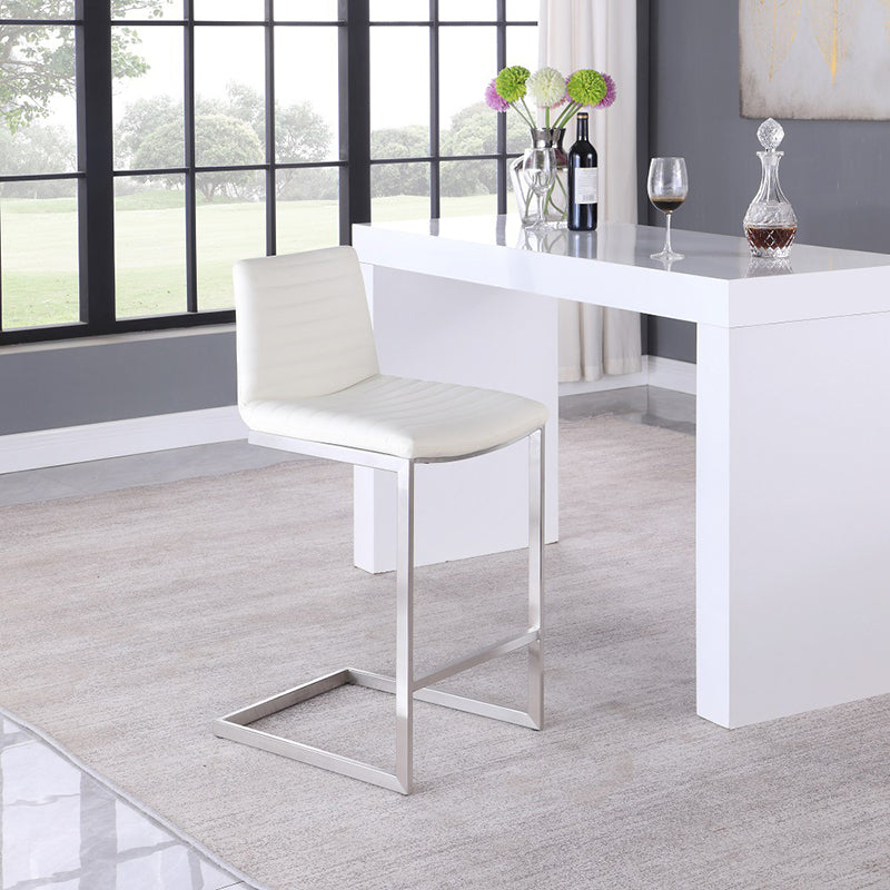 Modern Minimalist Ribbed PU Leather Stainless Steel Bar Stool Armless Footrest For Dining Room