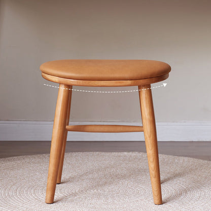 Traditional French Oval Tech Fabric Upholstered Cherry Wood Vanity Stool Footrest For Bedroom