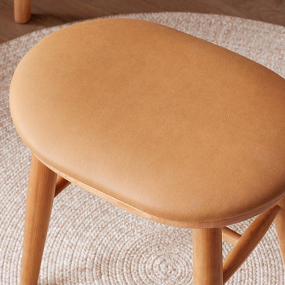 Traditional French Oval Tech Fabric Upholstered Cherry Wood Vanity Stool Footrest For Bedroom