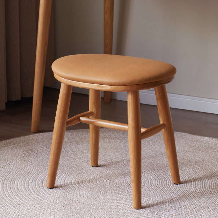 Traditional French Oval Tech Fabric Upholstered Cherry Wood Vanity Stool Footrest For Bedroom