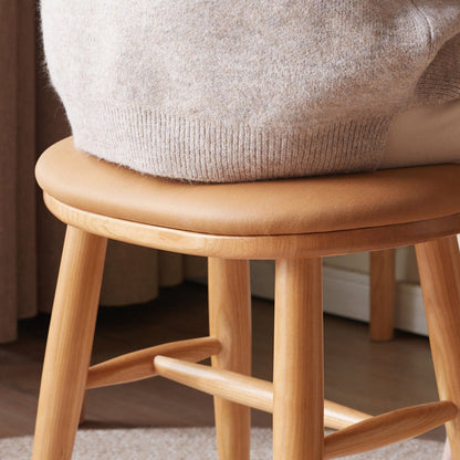Traditional French Oval Tech Fabric Upholstered Cherry Wood Vanity Stool Footrest For Bedroom