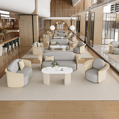 Contemporary Scandinavian Round Tech Fabric Upholstered Accent Chair Lounge Chair Backrest For Dining Room