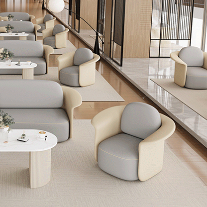 Contemporary Scandinavian Round Tech Fabric Upholstered Accent Chair Lounge Chair Backrest For Dining Room