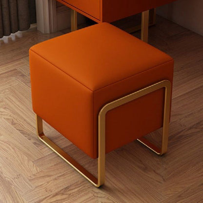 Contemporary Scandinavian Rectangular Square PU Leather Wood Vanity Stool For Bedroom