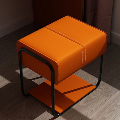 Contemporary Scandinavian Rectangular Square PU Leather Wood Vanity Stool For Bedroom