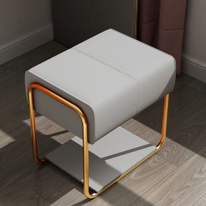 Contemporary Scandinavian Rectangular Square PU Leather Wood Vanity Stool For Bedroom