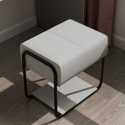 Contemporary Scandinavian Rectangular Square PU Leather Wood Vanity Stool For Bedroom