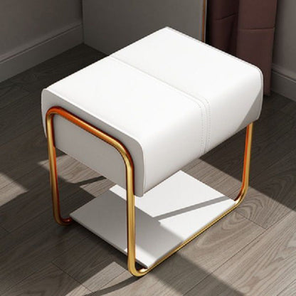 Contemporary Scandinavian Rectangular Square PU Leather Wood Vanity Stool For Bedroom