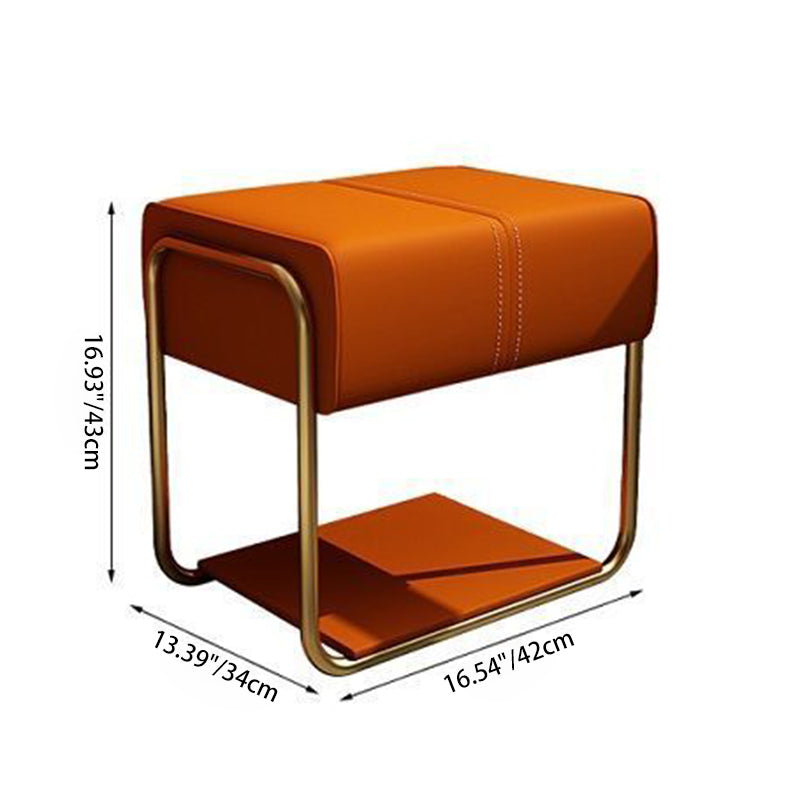 Contemporary Scandinavian Rectangular Square PU Leather Wood Vanity Stool For Bedroom