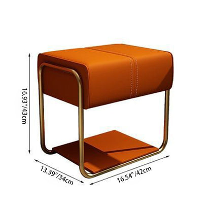 Contemporary Scandinavian Rectangular Square PU Leather Wood Vanity Stool For Bedroom