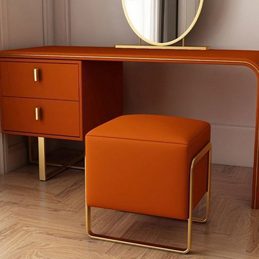 Contemporary Scandinavian Rectangular Square PU Leather Wood Vanity Stool For Bedroom