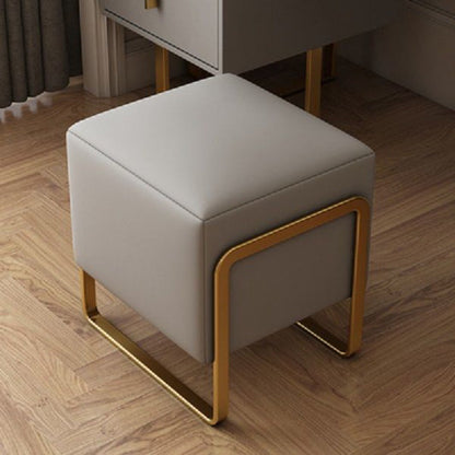 Contemporary Scandinavian Rectangular Square PU Leather Wood Vanity Stool For Bedroom