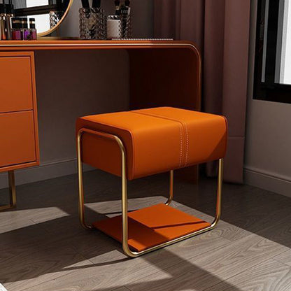 Contemporary Scandinavian Rectangular Square PU Leather Wood Vanity Stool For Bedroom