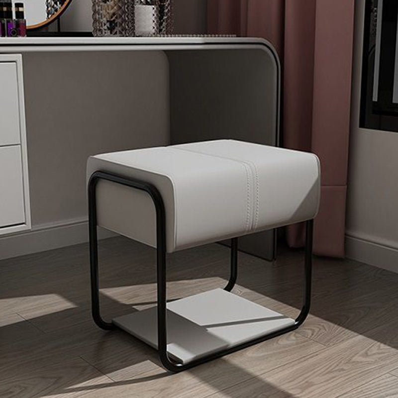 Contemporary Scandinavian Rectangular Square PU Leather Wood Vanity Stool For Bedroom
