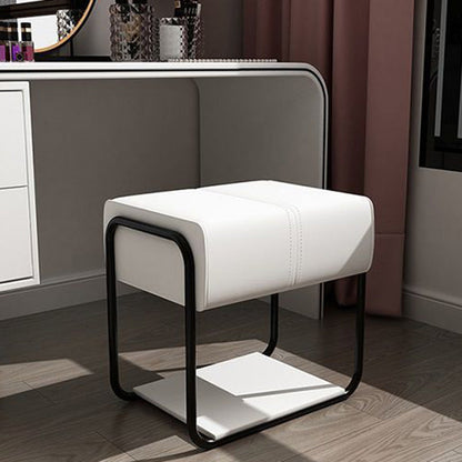 Contemporary Scandinavian Rectangular Square PU Leather Wood Vanity Stool For Bedroom