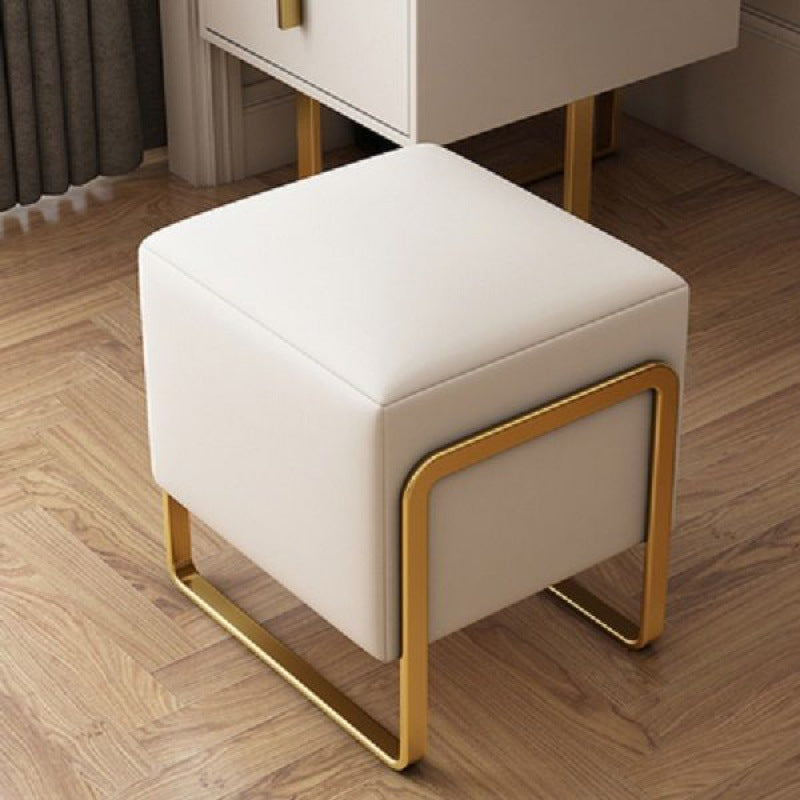 Contemporary Scandinavian Rectangular Square PU Leather Wood Vanity Stool For Bedroom