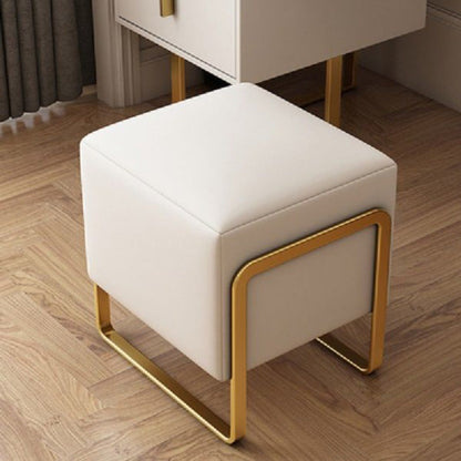 Contemporary Scandinavian Rectangular Square PU Leather Wood Vanity Stool For Bedroom