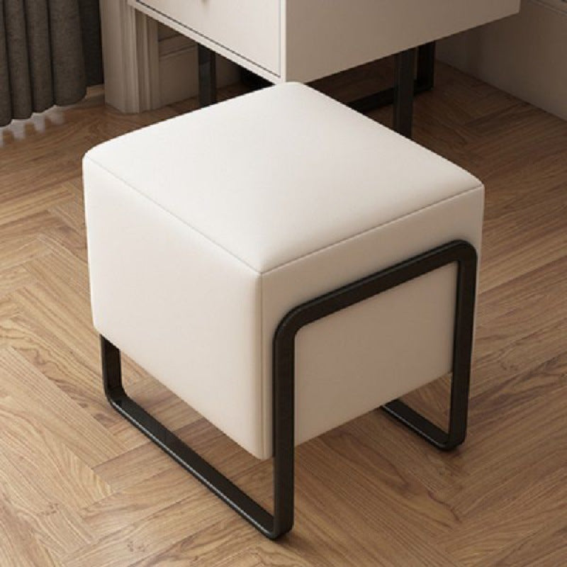 Contemporary Scandinavian Rectangular Square PU Leather Wood Vanity Stool For Bedroom