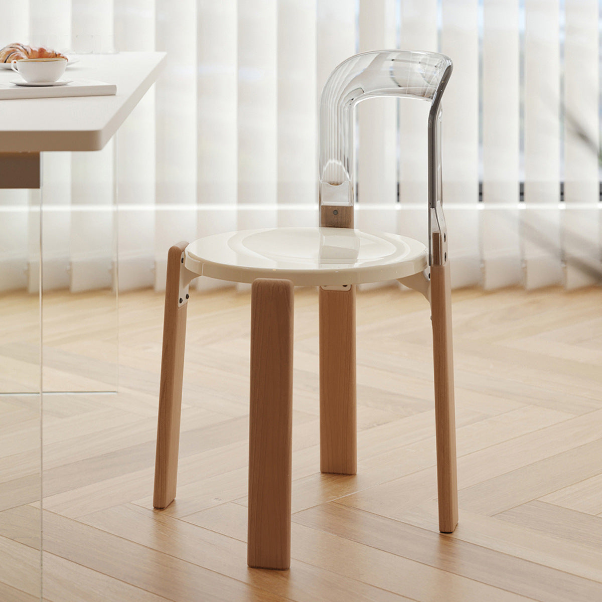 Contemporary Scandinavian Round Wood PC Dining Chair Backrest For Dining Room