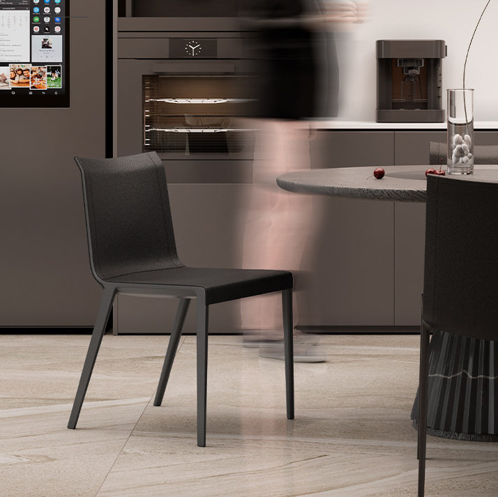 Modern Minimalist Rectangular Square Aluminum Faux Leather Dining Chair Backrest For Dining Room