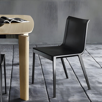 Modern Minimalist Rectangular Square Aluminum Faux Leather Dining Chair Backrest For Dining Room