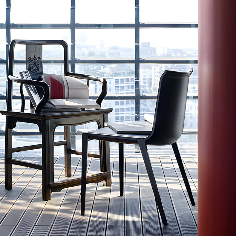 Modern Minimalist Rectangular Square Aluminum Faux Leather Dining Chair Backrest For Dining Room