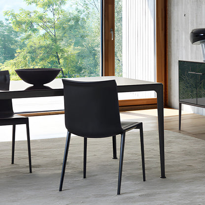 Modern Minimalist Rectangular Square Aluminum Faux Leather Dining Chair Backrest For Dining Room