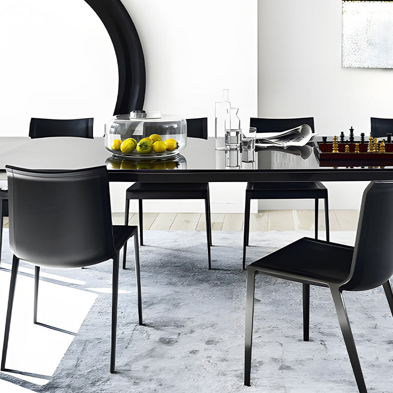 Modern Minimalist Rectangular Square Aluminum Faux Leather Dining Chair Backrest For Dining Room