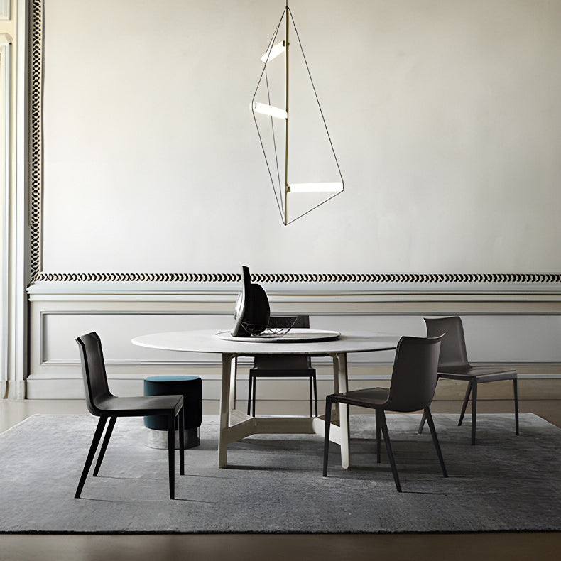 Modern Minimalist Rectangular Square Aluminum Faux Leather Dining Chair Backrest For Dining Room