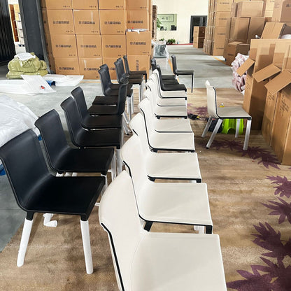 Modern Minimalist Rectangular Square Aluminum Faux Leather Dining Chair Backrest For Dining Room