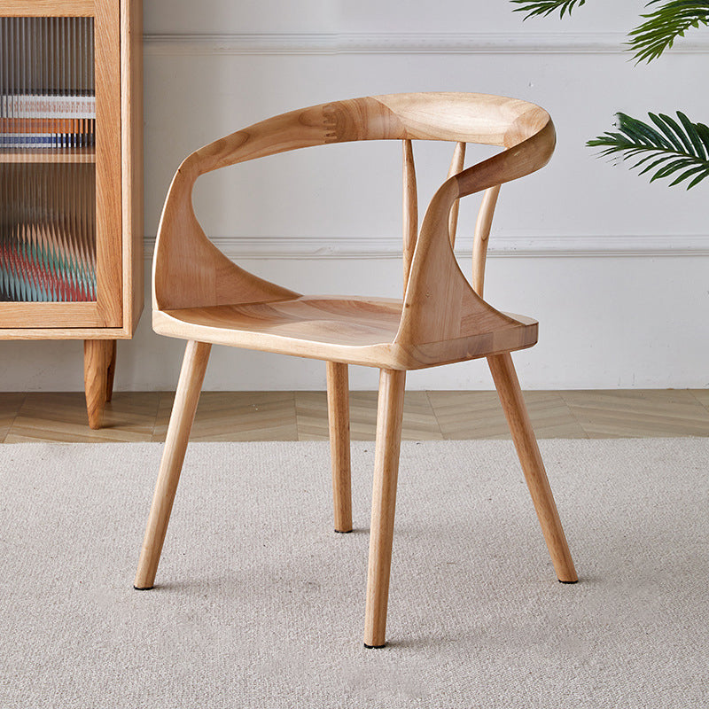 Traditional Vintage Curved Square Wood Dining Chair Backrest Armrest For Dining Room