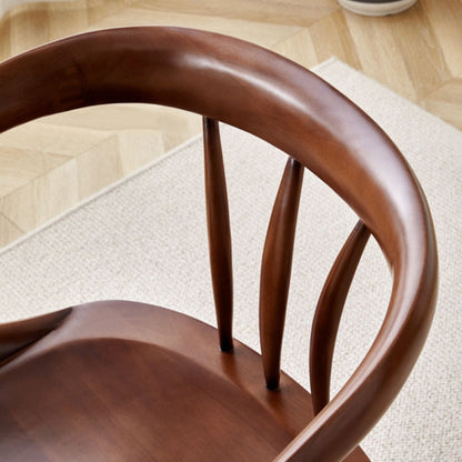 Traditional Vintage Curved Square Wood Dining Chair Backrest Armrest For Dining Room