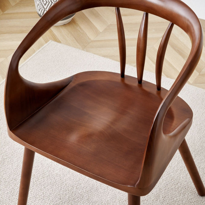 Traditional Vintage Curved Square Wood Dining Chair Backrest Armrest For Dining Room