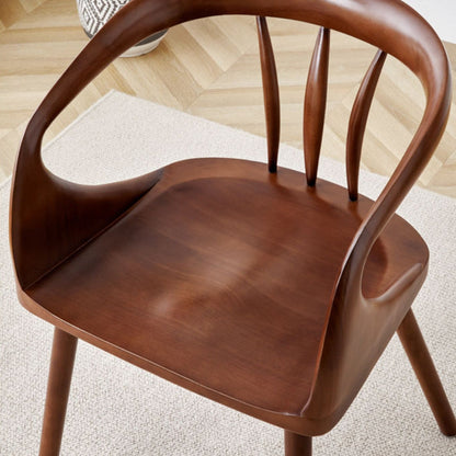 Traditional Vintage Curved Square Wood Dining Chair Backrest Armrest For Dining Room