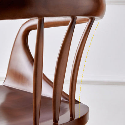 Traditional Vintage Curved Square Wood Dining Chair Backrest Armrest For Dining Room