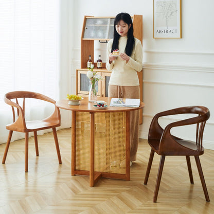 Traditional Vintage Curved Square Wood Dining Chair Backrest Armrest For Dining Room