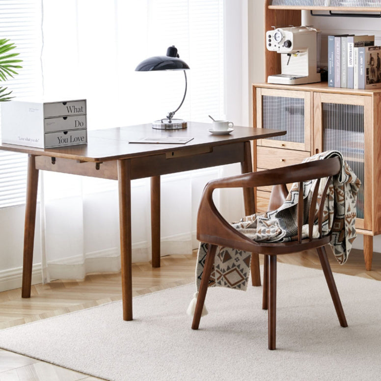 Traditional Vintage Curved Square Wood Dining Chair Backrest Armrest For Dining Room