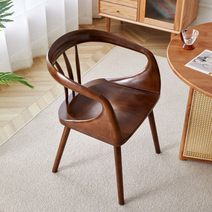 Traditional Vintage Curved Square Wood Dining Chair Backrest Armrest For Dining Room