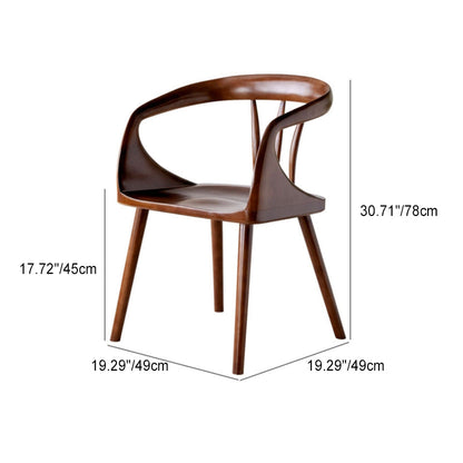 Traditional Vintage Curved Square Wood Dining Chair Backrest Armrest For Dining Room